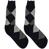 Black And Grey Diamond Pattern Short Crew Socks
