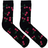 Black And Pink Cherry Short Crew Socks