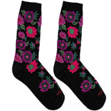 Black And Purple Floral Short Crew Socks