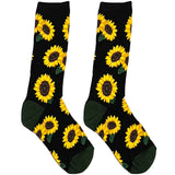 Black And Yellow Sun Flower Short Crew Socks