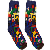 Blue Abstacts Faces Short Crew Socks