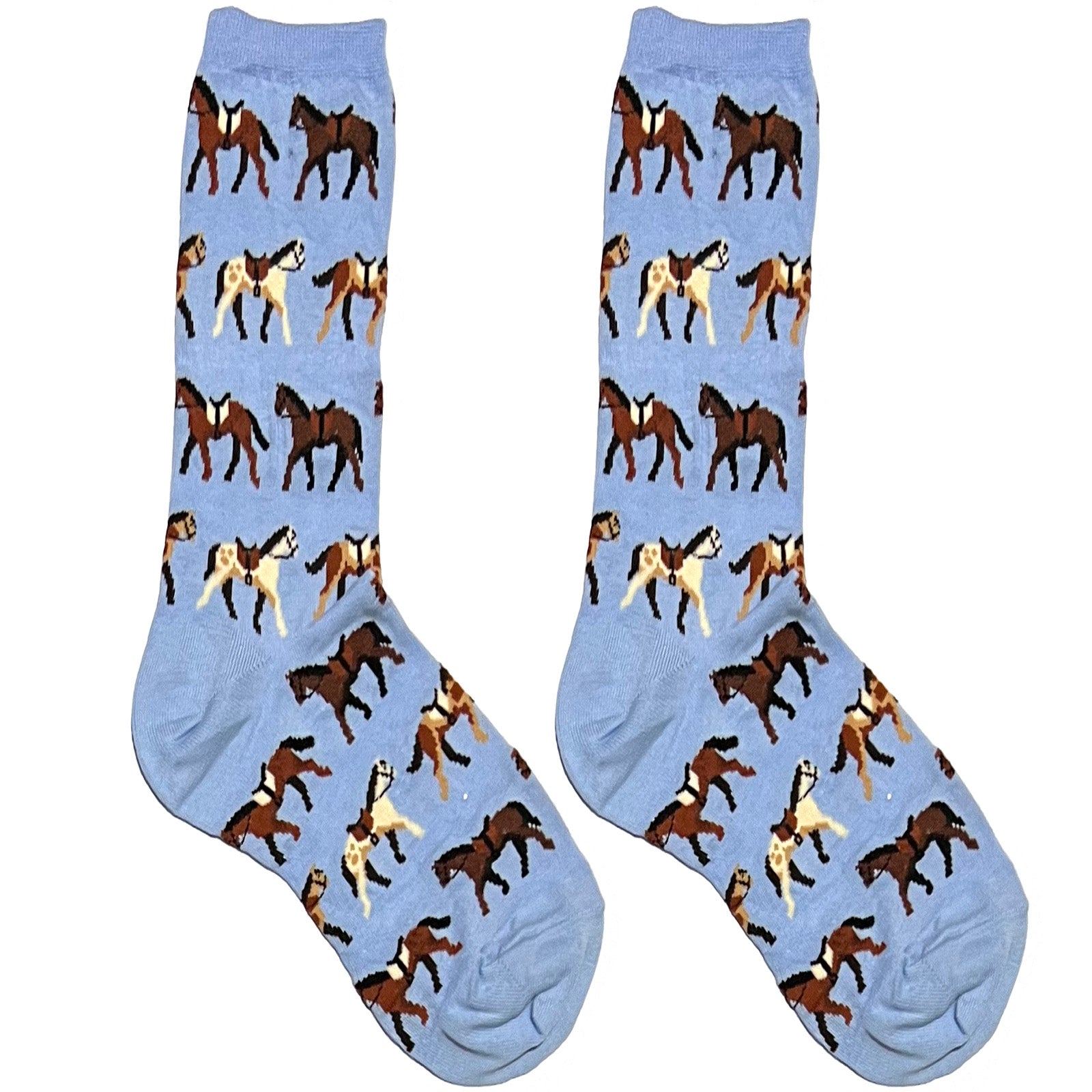 Blue And Brown Horse Short Crew Socks