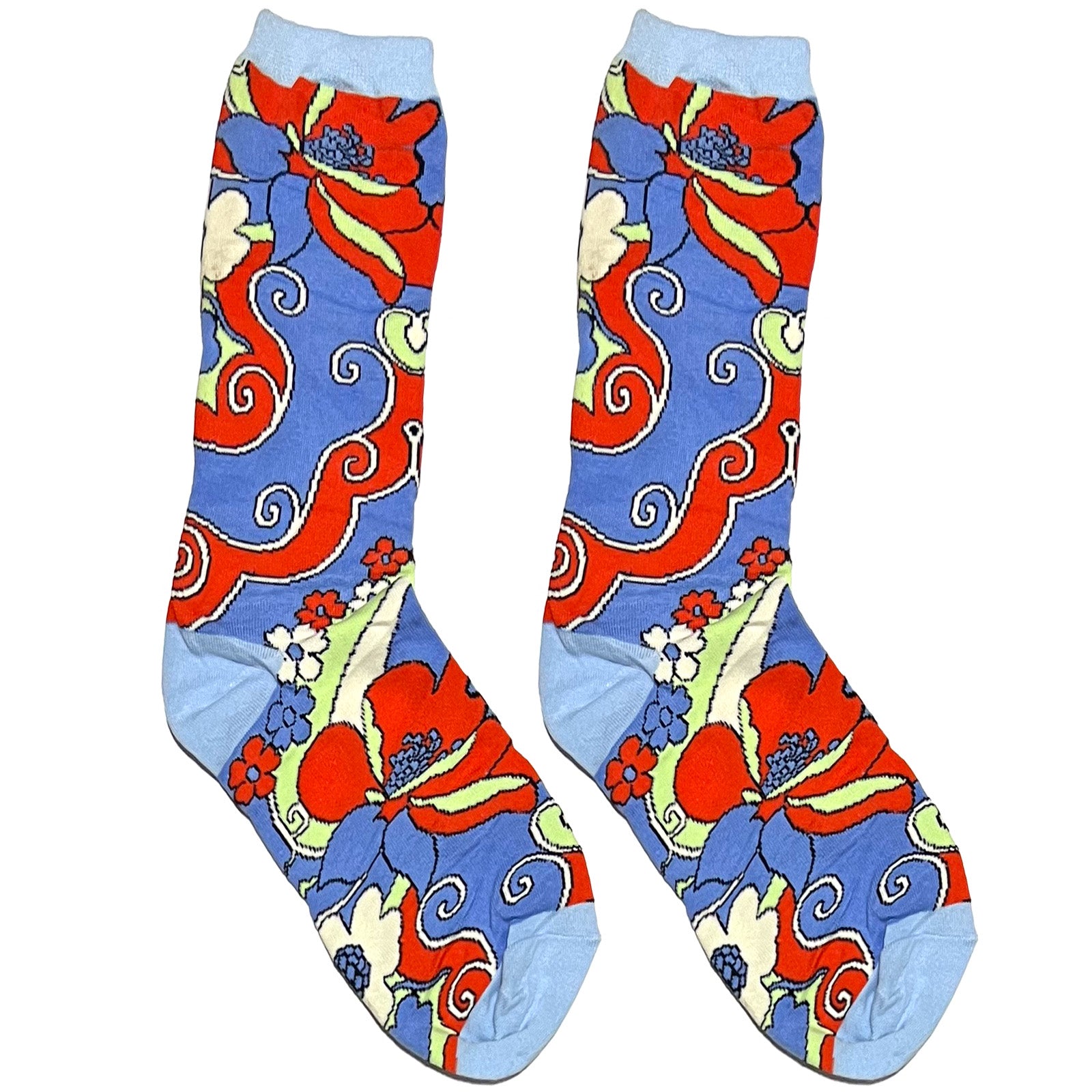 Blue And Red Floral Pattern Short Crew Socks