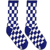 Blue And White Chequered Short Crew Socks