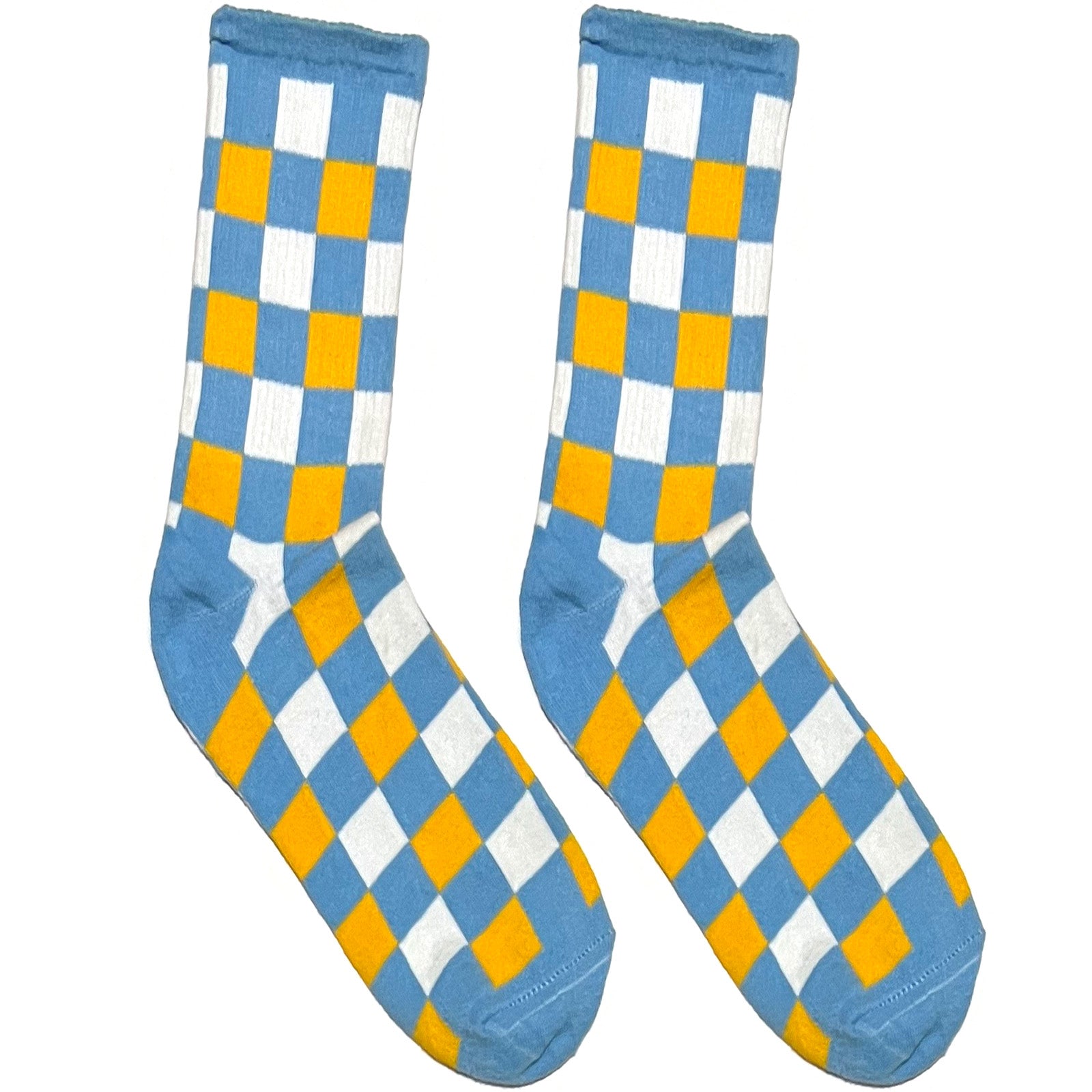 Blue And Yellow Chequered Short Crew Socks