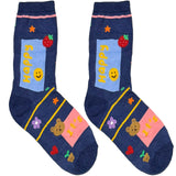 Blue Happy Bear Short Crew Socks