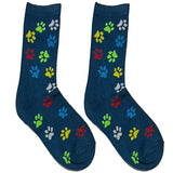 Blue Multicolor Paw Short Crew Socks