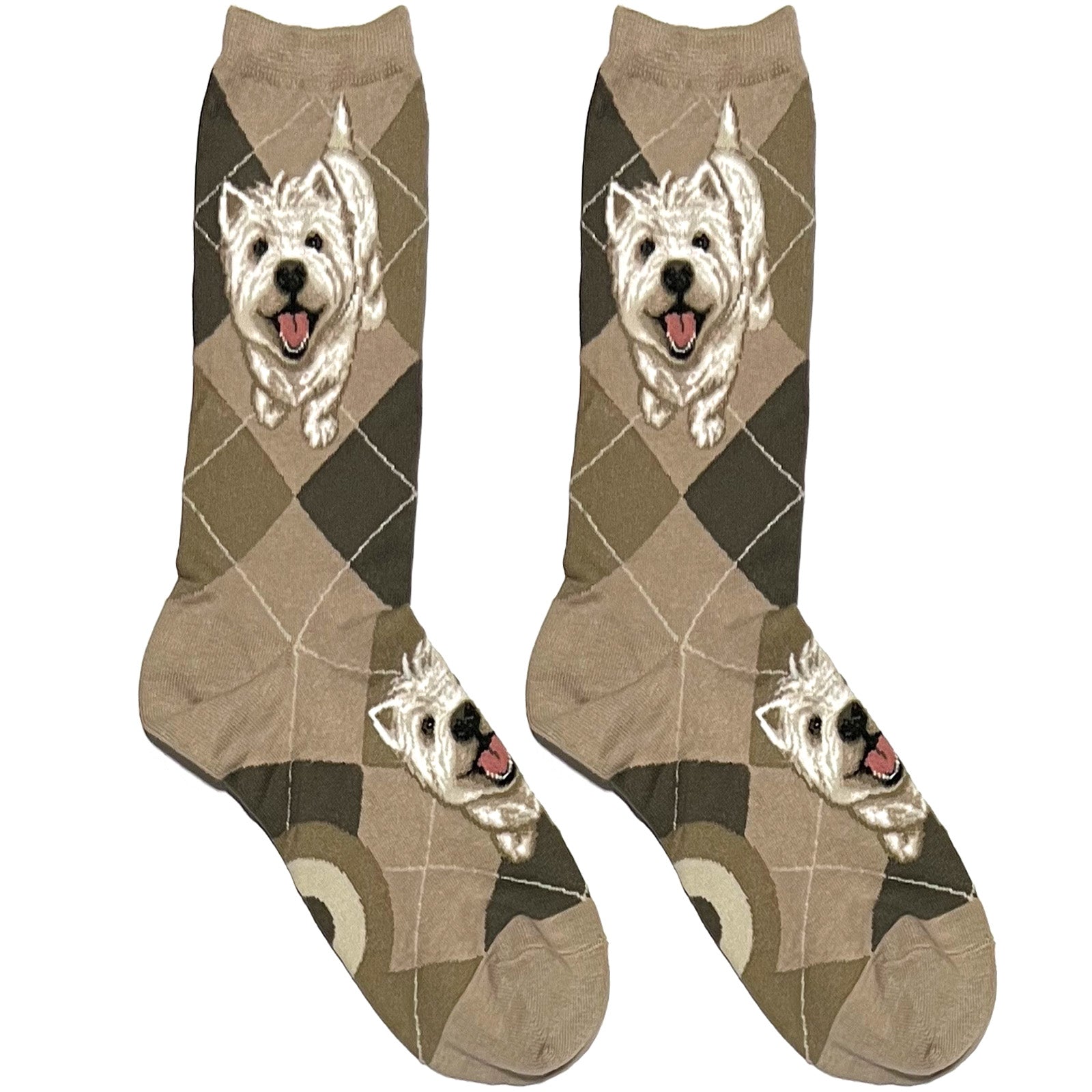 Brown Dog Diamond Pattern Short Crew Socks