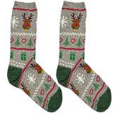 Green And Grey Christmas Deer Short Crew Socks