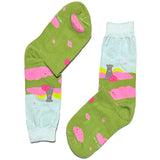 Green And Pink Garden Short Crew Socks