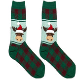 Green And Red Deer Chequered Socks