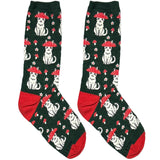 Green And White Cat Short Crew Socks