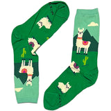 Green And White Llama Short Crew Socks