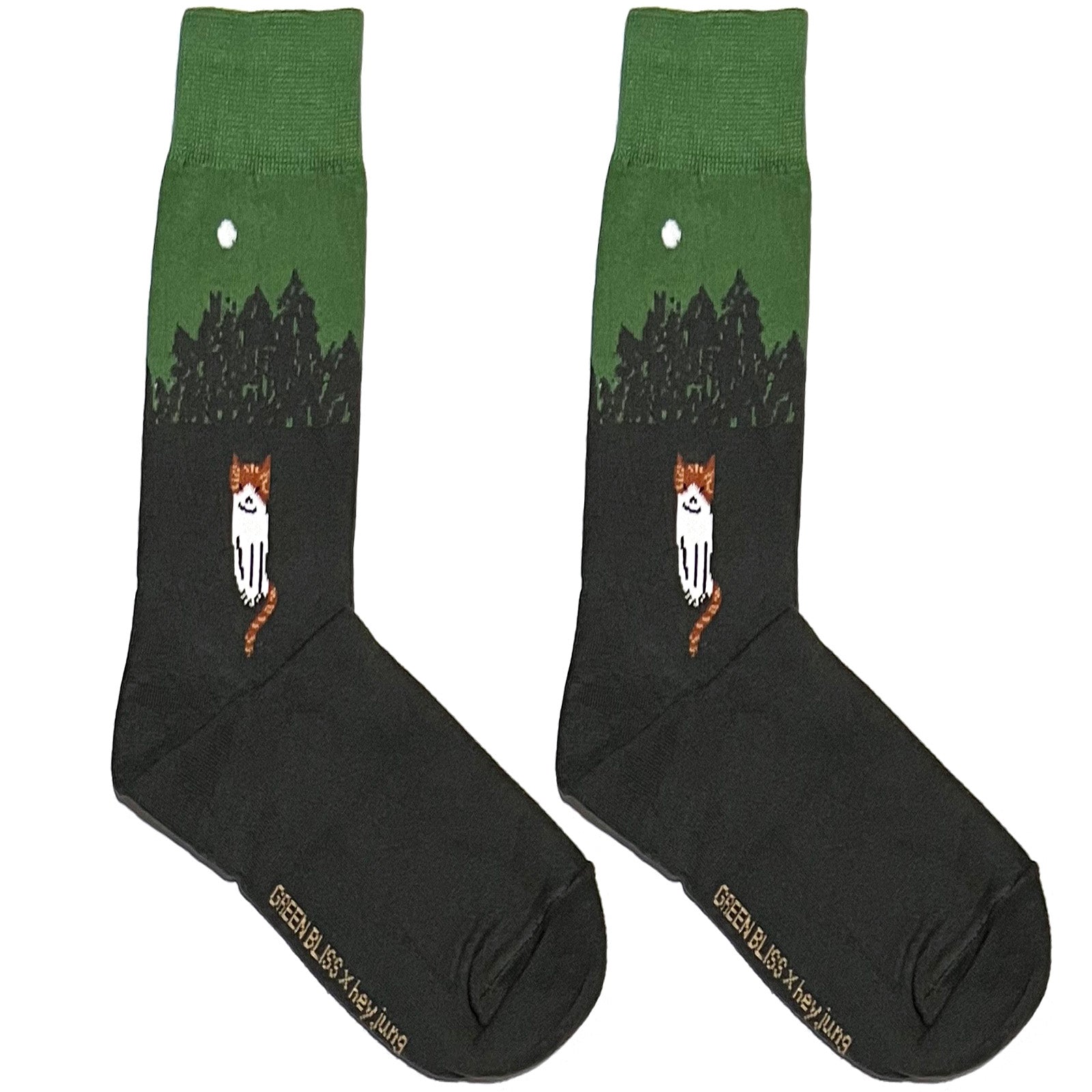 Green Lost Cat Short Crew Socks