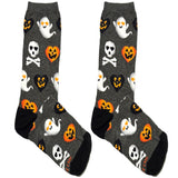 Grey And Black Ghost And Skeleton Short Crew Socks