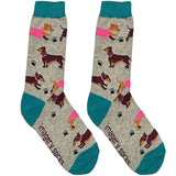 Grey And Pink Dog Short Crew Socks