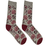 Grey And Pink Flower Short Crew Socks