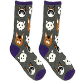 Grey And White Cat Face Short Crew Socks
