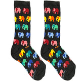 Grey Multicolor Elephant Short Crew Socks