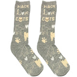 Grey Peace And Love Cats Short Crew Socks