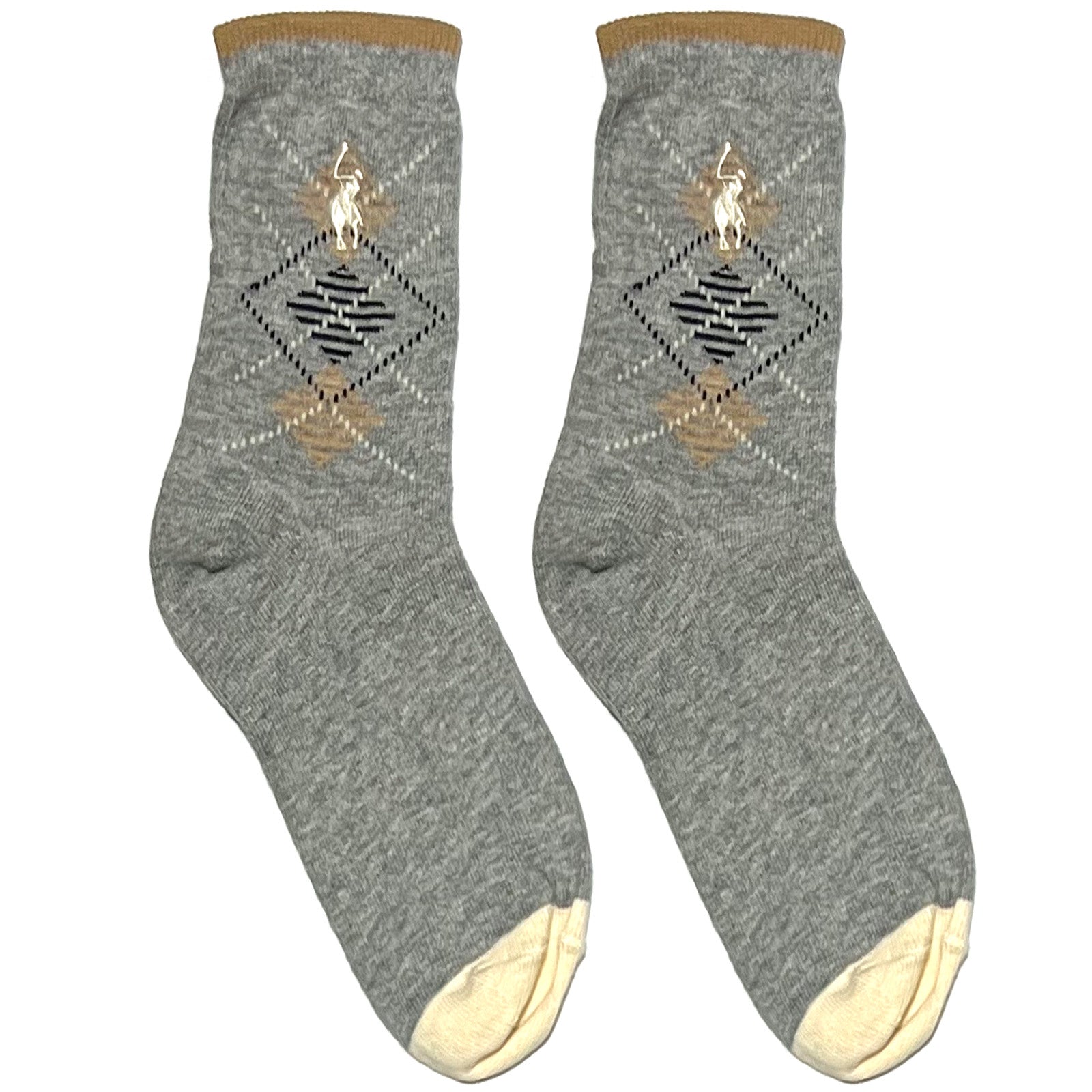 Grey RL Polo Diamond Pattern Short Crew Socks
