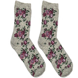 Grey Rose Floral Short Crew Socks