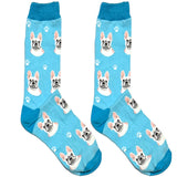Light Blue And White Dog Short Crew Socks