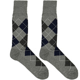 Light Grey And Blue Diamond Pattern Socks