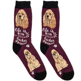 Maroon Cocker Dog Short Crew Socks