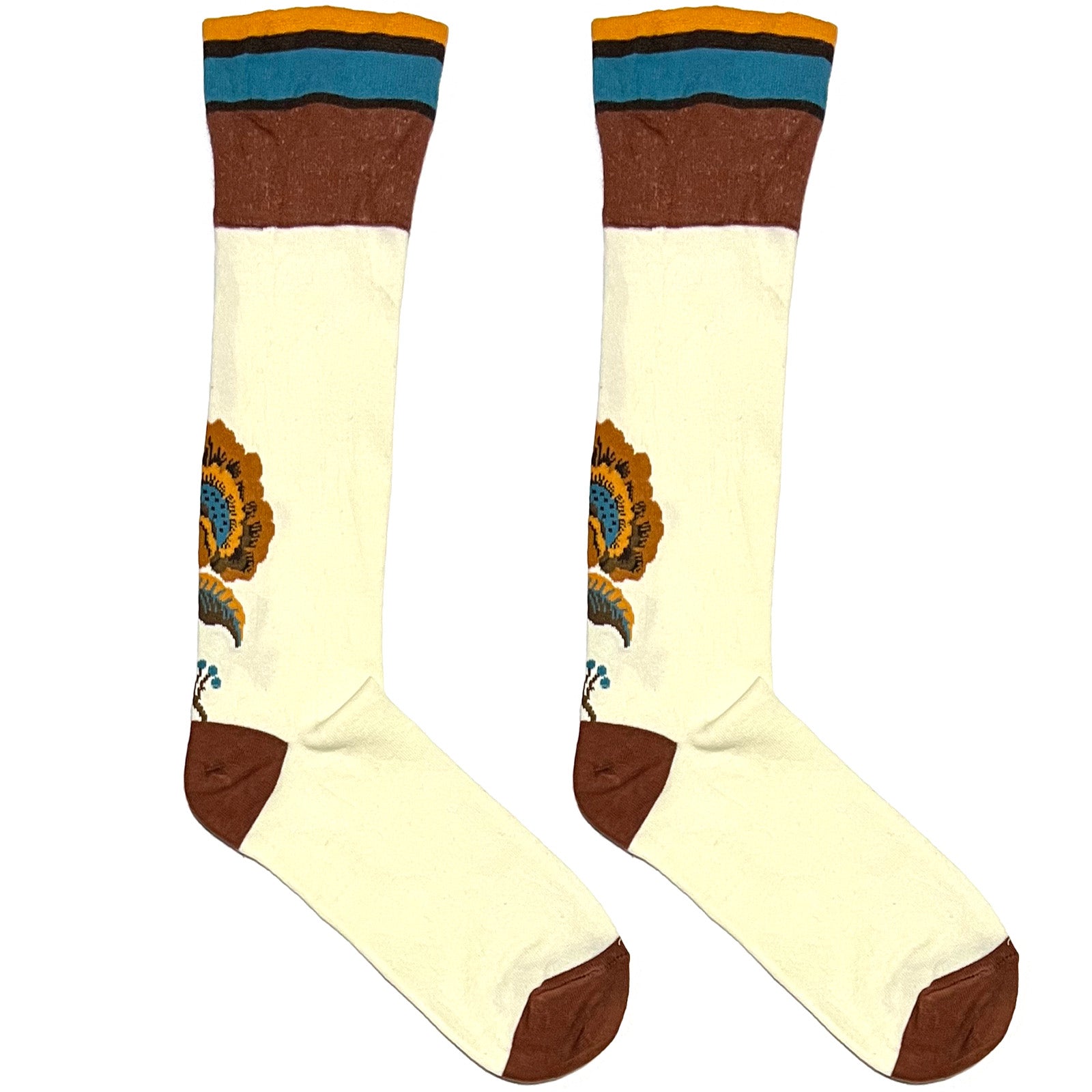 Off White And Brown Flower Socks