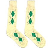 Off White And Green Diamond Pattern Socks