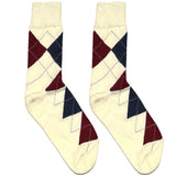 Off White And Maroon Diamond Short Crew Socks