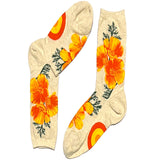 Off White And Yellow Flower Short Crew Socks