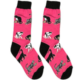 Pink And Black Cat Short Crew Socks