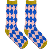 Pink And Blue Diamond Pattern Short Crew Socks