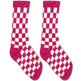 Pink And White Chequered Short Crew Socks
