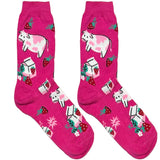 Pink And White Cow Short Crew Socks