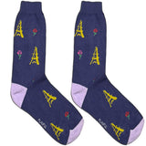 Purple And Blue Paris Flower Short Crew Socks