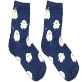 White And Blue Snow Animal Short Crew Socks