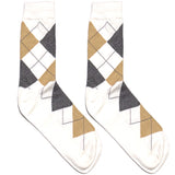 White And Grey Diamond Pattern Short Crew Socks