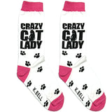 White Crazy Cat Lady Short Crew Socks