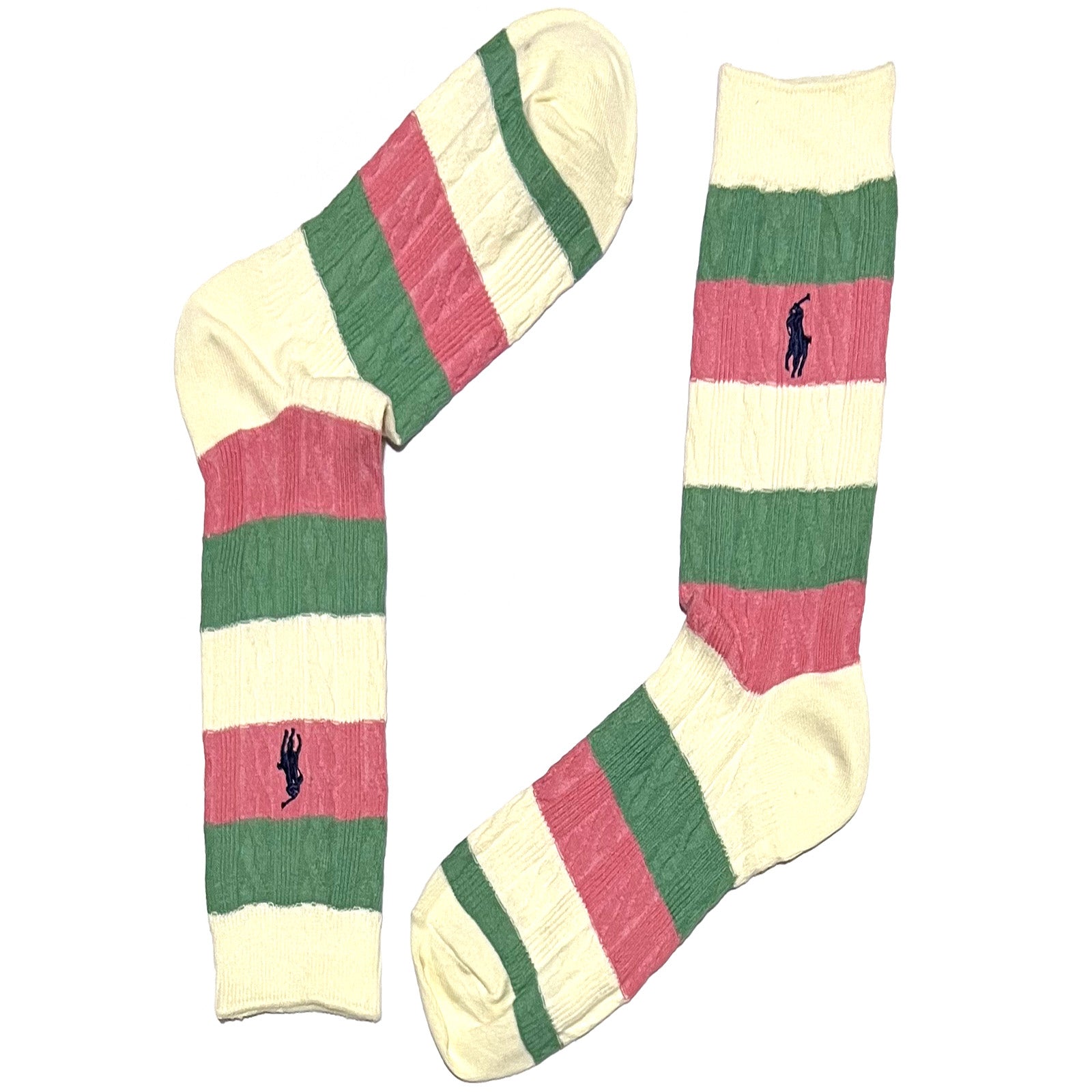 Whiye And Green RL Polo Stripes Short Crew Socks