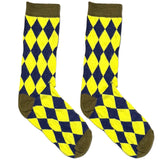Yellow And Blue Diamond Pattern Short Crew Socks