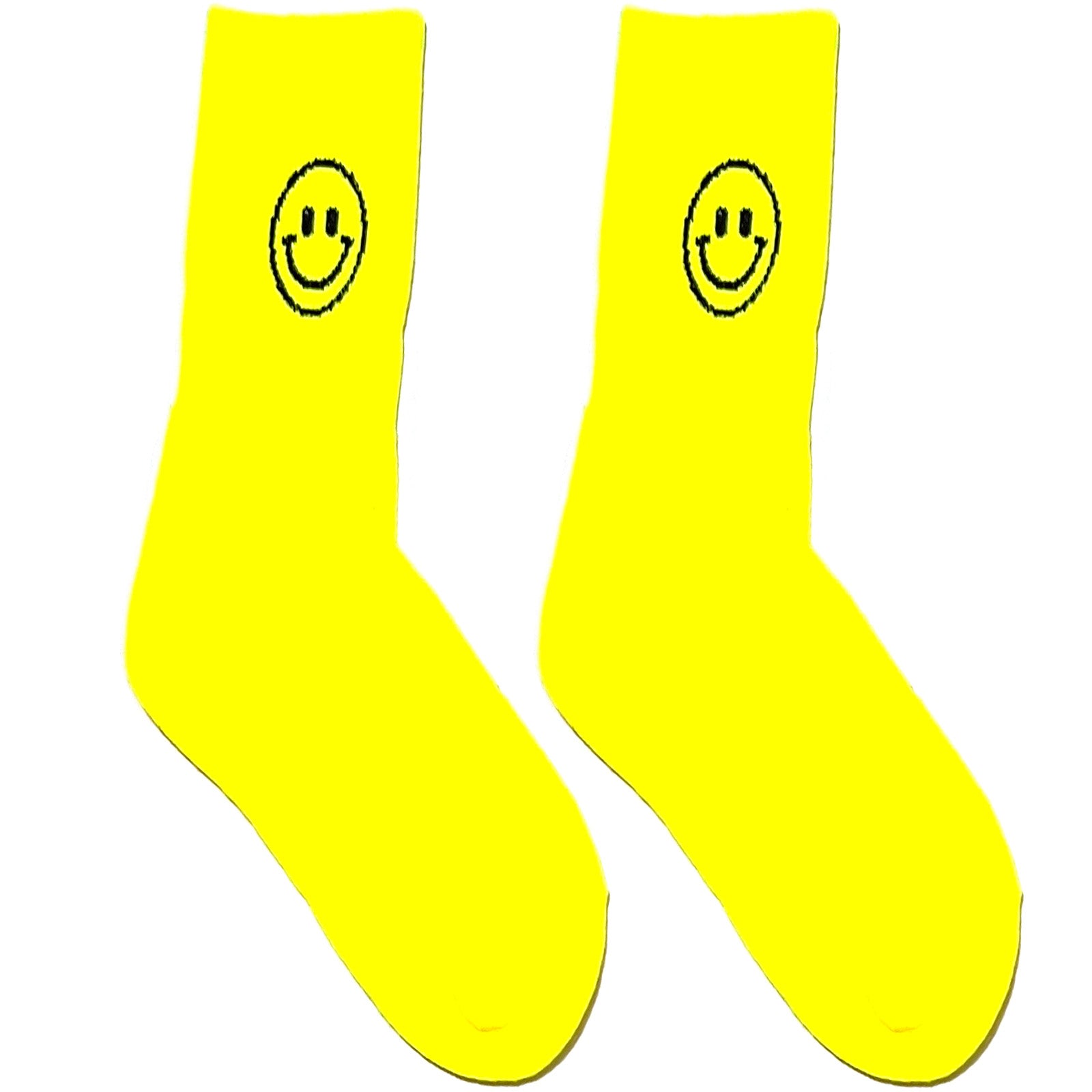 Yellow Neon Smiley Face Short Crew Socks