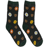 Black Bear And Flower Short Crew Socks
