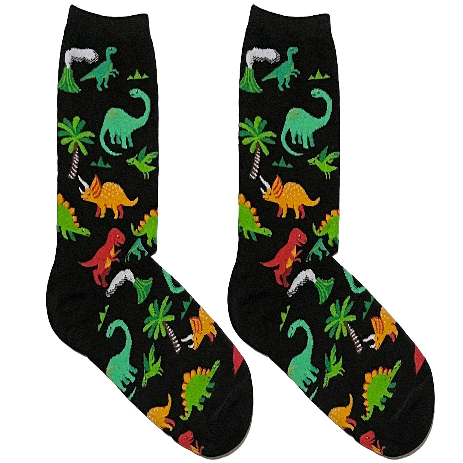 Black Multicolor Dinosaurs Short Crew Socks