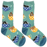 Blue Cat In A Cup Short Crew Socks