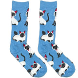 Blue And White Cat Short Crew Socks