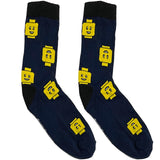 Blue And Yellow Lego Head Short Crew Socks