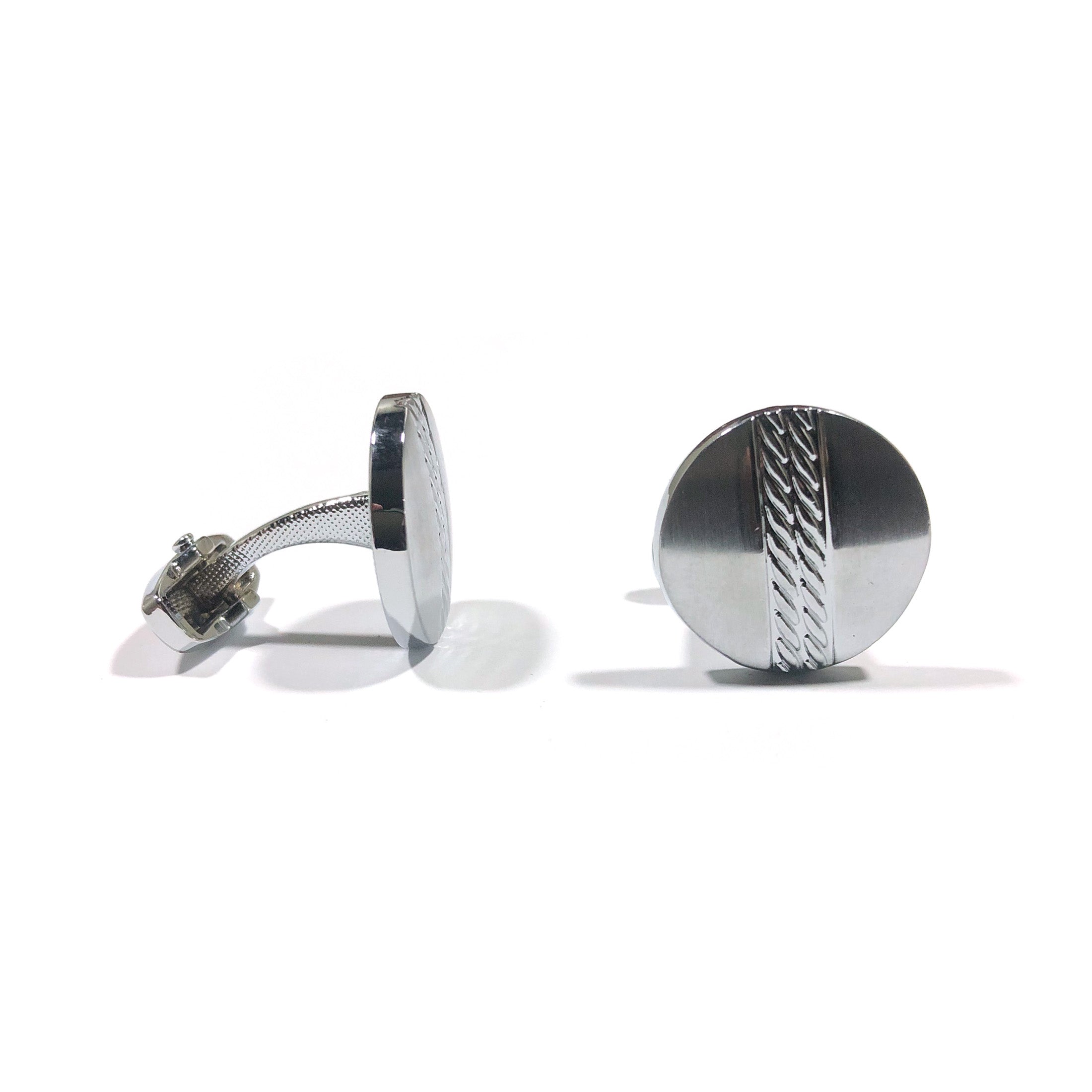Brushed Silver Round Cuff Link